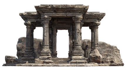 Ancient Stone Temple Ruins background isolated on a Transparent background, PNG file.