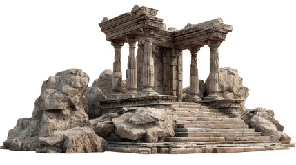 Ancient Stone Temple Ruins background isolated on a Transparent background, PNG file.