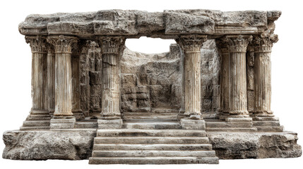 Ancient Stone Temple Ruins background isolated on a Transparent background, PNG file.