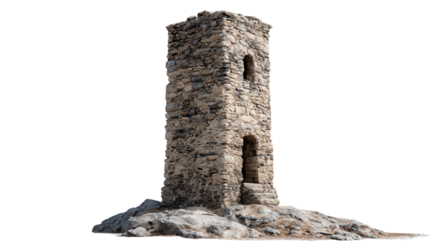 Ancient Stone Tower background isolated on a Transparent background, PNG file.