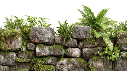Ancient Stone Wall in Jungle background isolated on a Transparent background, PNG file.