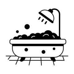 Bathtub with shower icon in glyph style 

