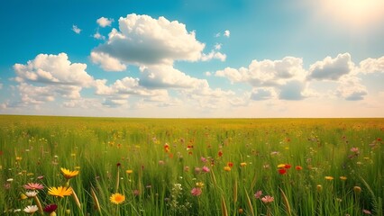 Fototapeta premium Fields of Joy: Wildflowers in the Summer Breeze