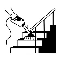 Vacuuming stairs icon in glyph style 
