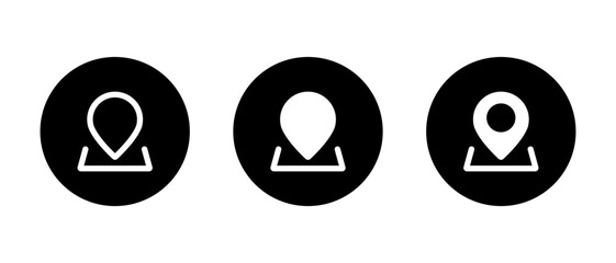 Navigation map pin icon set. Location marker symbol in black circle