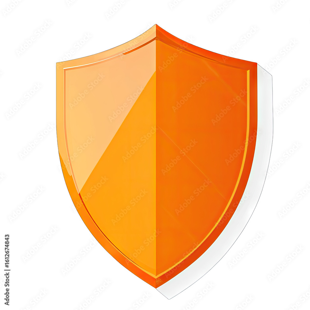Poster a single orange shield with a transparent background and a slight shadow the shield is designed in a