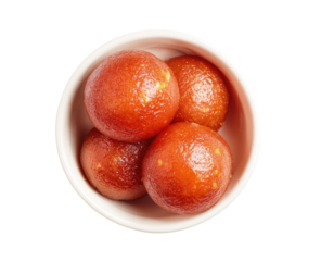 Small bowl of four round, reddish-orange sweets