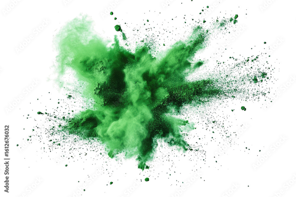 Poster a vibrant green powder explosion against a transparent background creates a dynamic and abstract gre