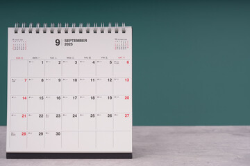 Minimalist desk calendar, month Sept 2025	