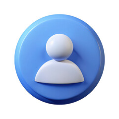 Stylized 3d human icon with white silhouette on blue circle isolated on transparent background