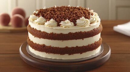 Three Layer Cake with Crumble Topping and Frosting Decoration