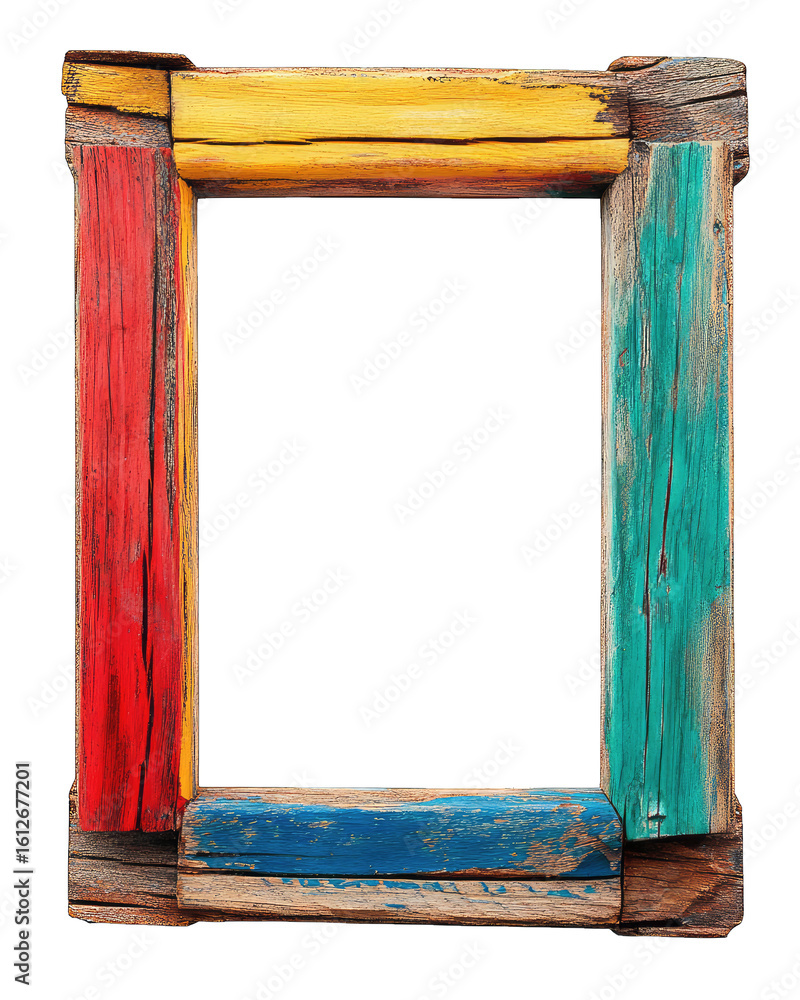 Poster a colorful rustic wooden frame with a transparent background the frame is made of reclaimed wood and