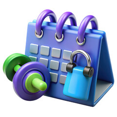 Fitness calendar with weights and padlock isolated on transparent background
