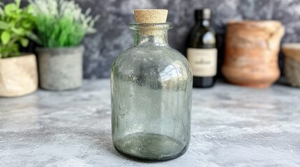Glass Bottle with Cork Still Life Home Decor Arrangement