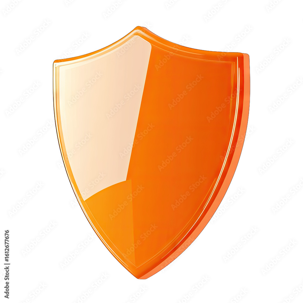 Poster a 3d orange shield isolated on a transparent background the shield has a glossy finish and a slight 