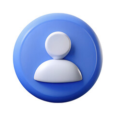Simple 3d blue user profile icon with white silhouette isolated on transparent background