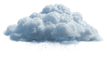 A heavy rain cloud with light rain falling isolated on transparent background