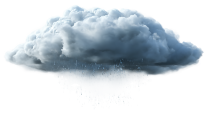 A dark storm cloud releasing rain isolated on transparent background