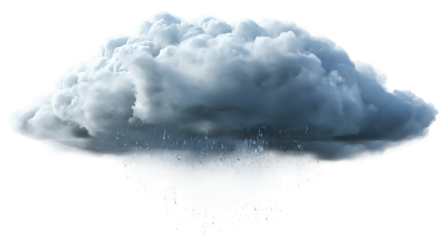 A dark storm cloud releasing rain isolated on transparent background
