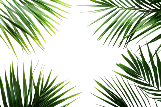 A Minimal Flat Lay Composition Featuring Lush Green Palm Leaves Arranged In A Square Frame Against A Transparent Background Creating A Vibrant And Tropical Aesthetic - Powered by Adobe