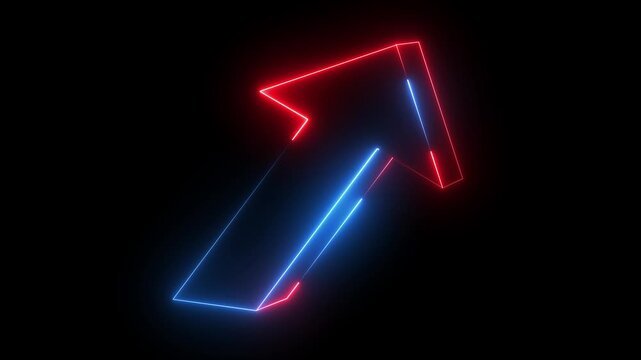 3d blue arrow, Bright blue colored hunting arrows. Right arrow fixed icon. Arrow on target. refers to direction. A neon down business graph icon displays a glowing,graph icon,