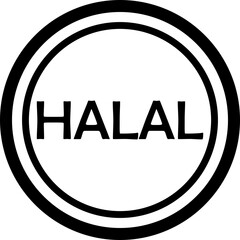 Halal icon in flat style, certified halal stamp, meat and food label, no alcohol and no pork sign. Perfect for Islamic product packaging, menu and branding design isolated on transparent background.
