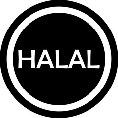 Halal icon in flat style, certified halal stamp, meat and food label, no alcohol and no pork sign. Perfect for Islamic product packaging, menu and branding design isolated on transparent background.