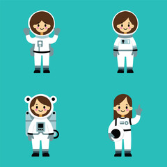 Vector Illustration of Female Astronaut Set