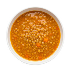 Hearty Bowl of Lentil Soup or Stew on a Transparent Background, White Background