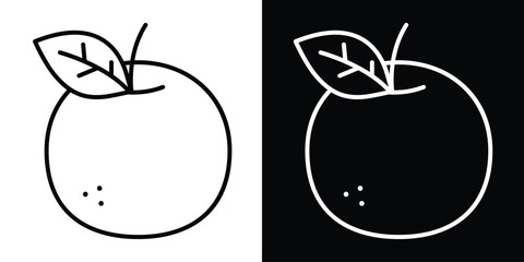 Minimalist orange outline drawing. Simple fruit icon with leaf, vector graphic for design elements, nutrition, and wellness themes.