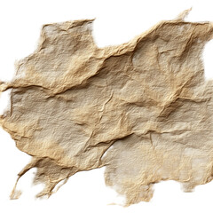 A piece of old parchment paper with rough edges on a black background isolated on transparent background