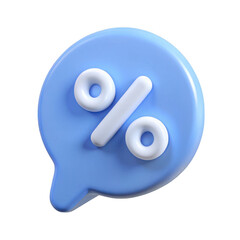 3d blue speech bubble with white percentage symbol isolated on transparent background