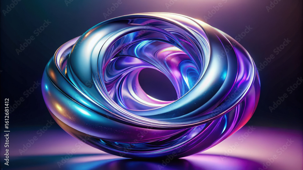 Poster abstract metallic torus: modern 3d rendering with vibrant colors and dynamic lighting for technology