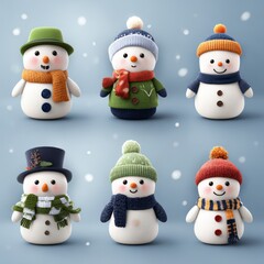 Colorful snowman decorations showcased in a winter setting with playful designs and cheerful expressions perfect for the holiday season