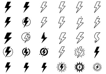 Collection of diverse lightning bolt icons and symbols