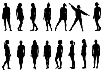 Collection of diverse female silhouettes in various poses and styles