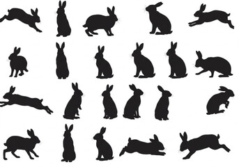 Collection of black rabbit silhouettes in various poses