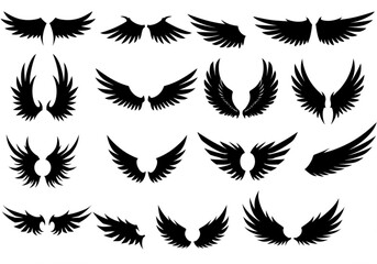 Collection of black angel wings and bird wings icons
