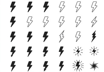 Collection of lightning bolt icons and symbols