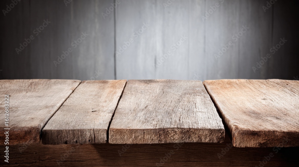 Poster plain wooden table surface with natural texture and weathered finish in a modern minimalist indoor e