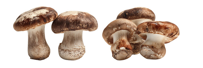 A group of fresh shiitake mushrooms isolated on transparent background
