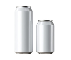 Two plain white aluminum cans for soda or drinks isolated on transparent background