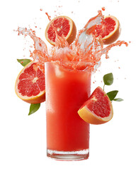 A refreshing glass of grapefruit juice with a vibrant splash isolated on transparent background