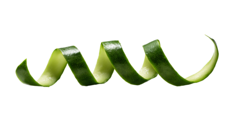 Fresh Zucchini Peel Spiral on Black Background Closeup of Green Vegetable Skin Curl for Healthy Eating and Creative Food Presentation