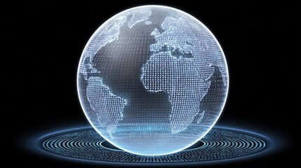 Highly Detailed Digital Globe Representation Showing Africa Europe and Asia on a Global Virtual Map with Futuristic Digital Lines and Light Effects