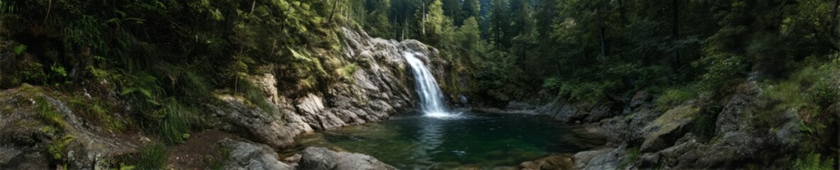 Waterfall adventure forest hdr panoramic view tranquil nature environment 360 degrees