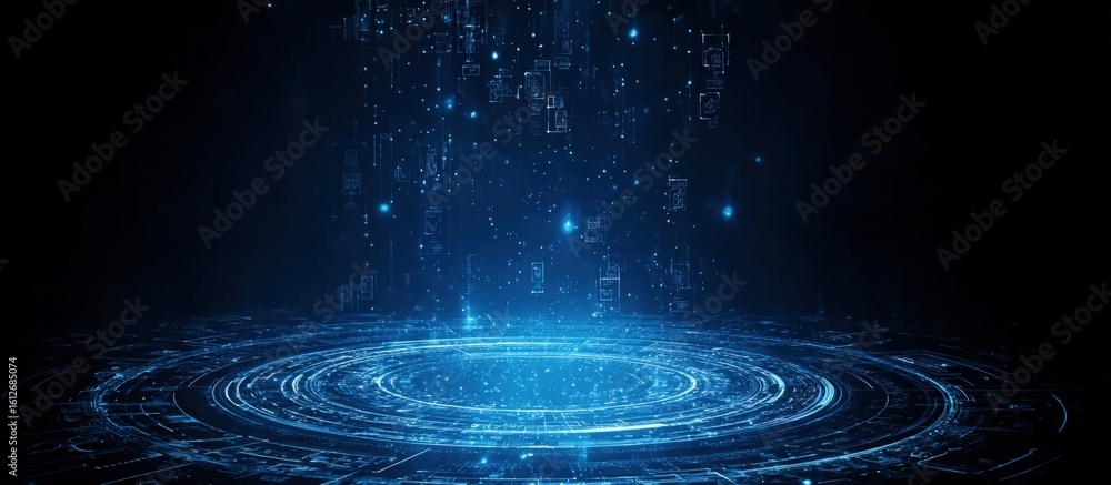 Aufkleber vibrant digital water ripple effect with sparkles and light trails in a dark background for technolo
