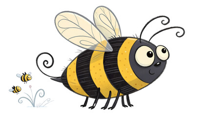 Animated bee with tiny bees in black background with simple line drawing style