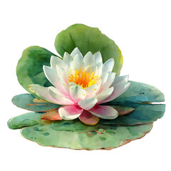 Watercolor painting of a delicate waterlily flower isolated on transparent background