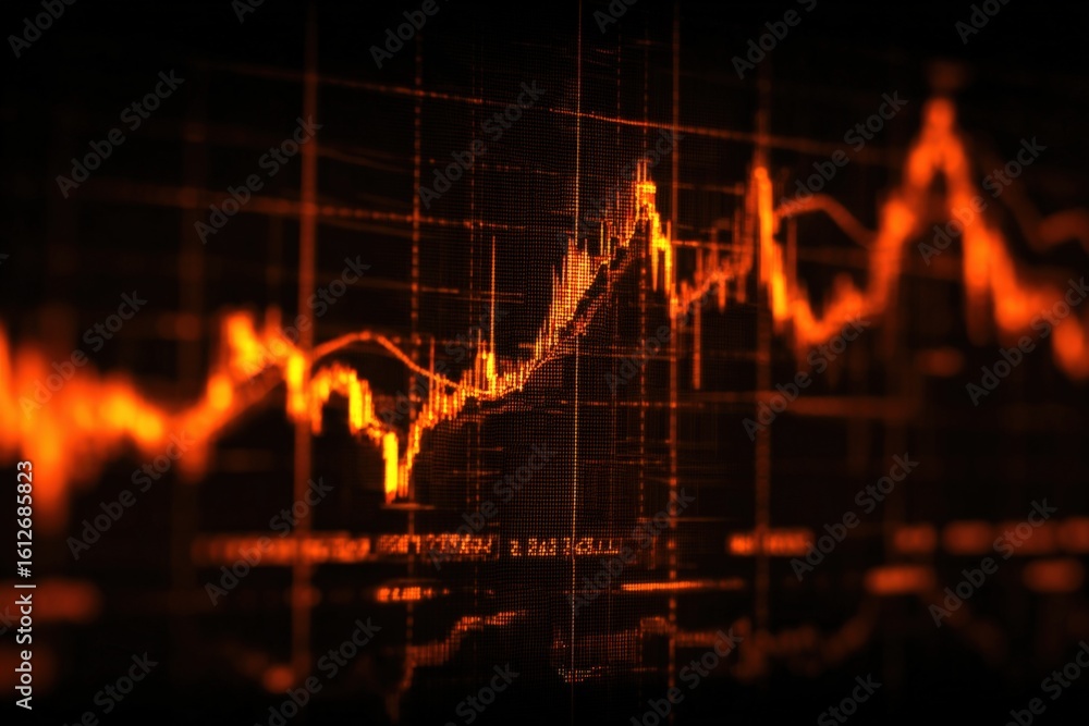 Aufkleber dynamic financial stock market data visualization with upward trending line graphs and glowing orang
